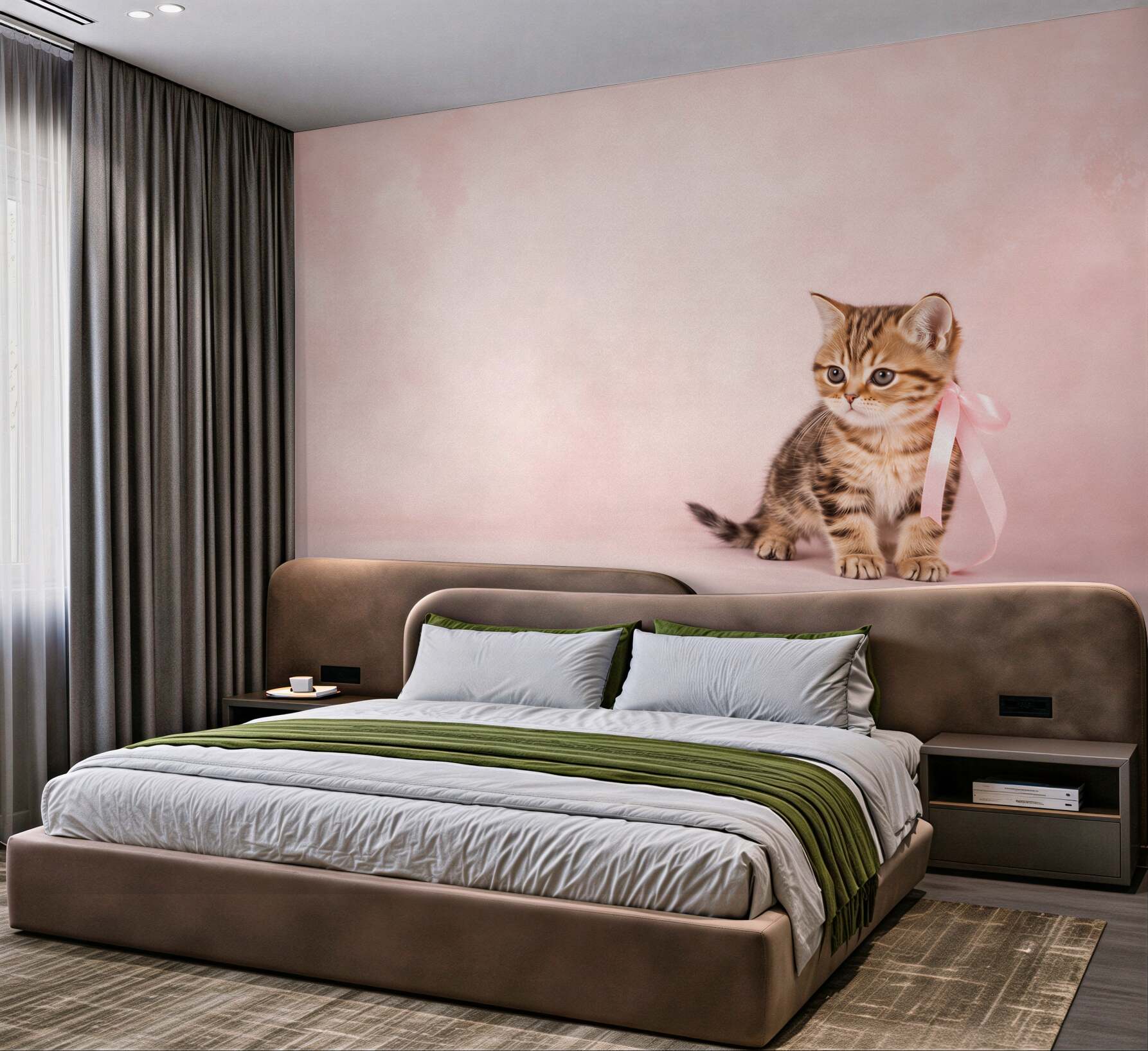 Fototapeta Kotek z różową kokardką ?v23
